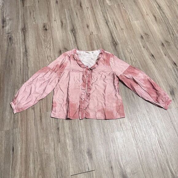 Me Jennie Garth Ruffle Neckline-Shell Pink Long sleeve Sz Medium peasant blouse - Picture 3 of 11